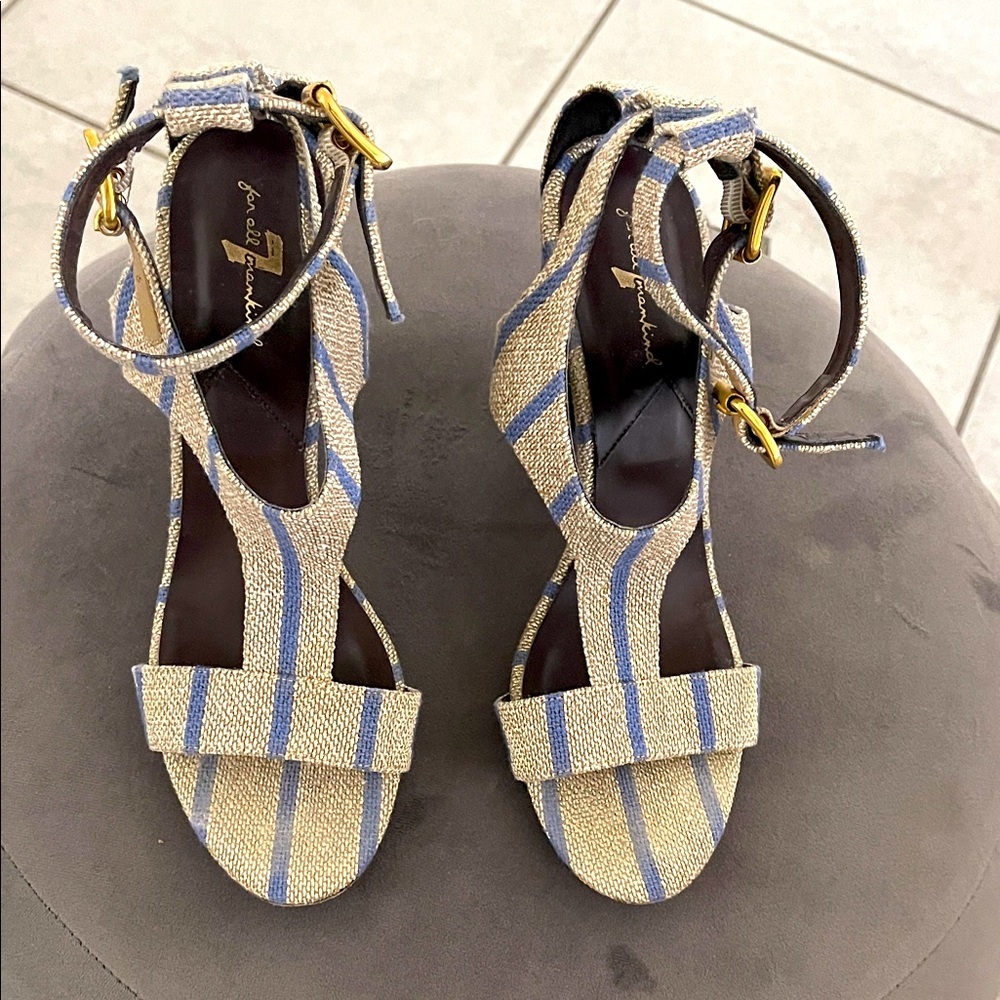 7 For All Mankind Blue and Cream Striped Sandals